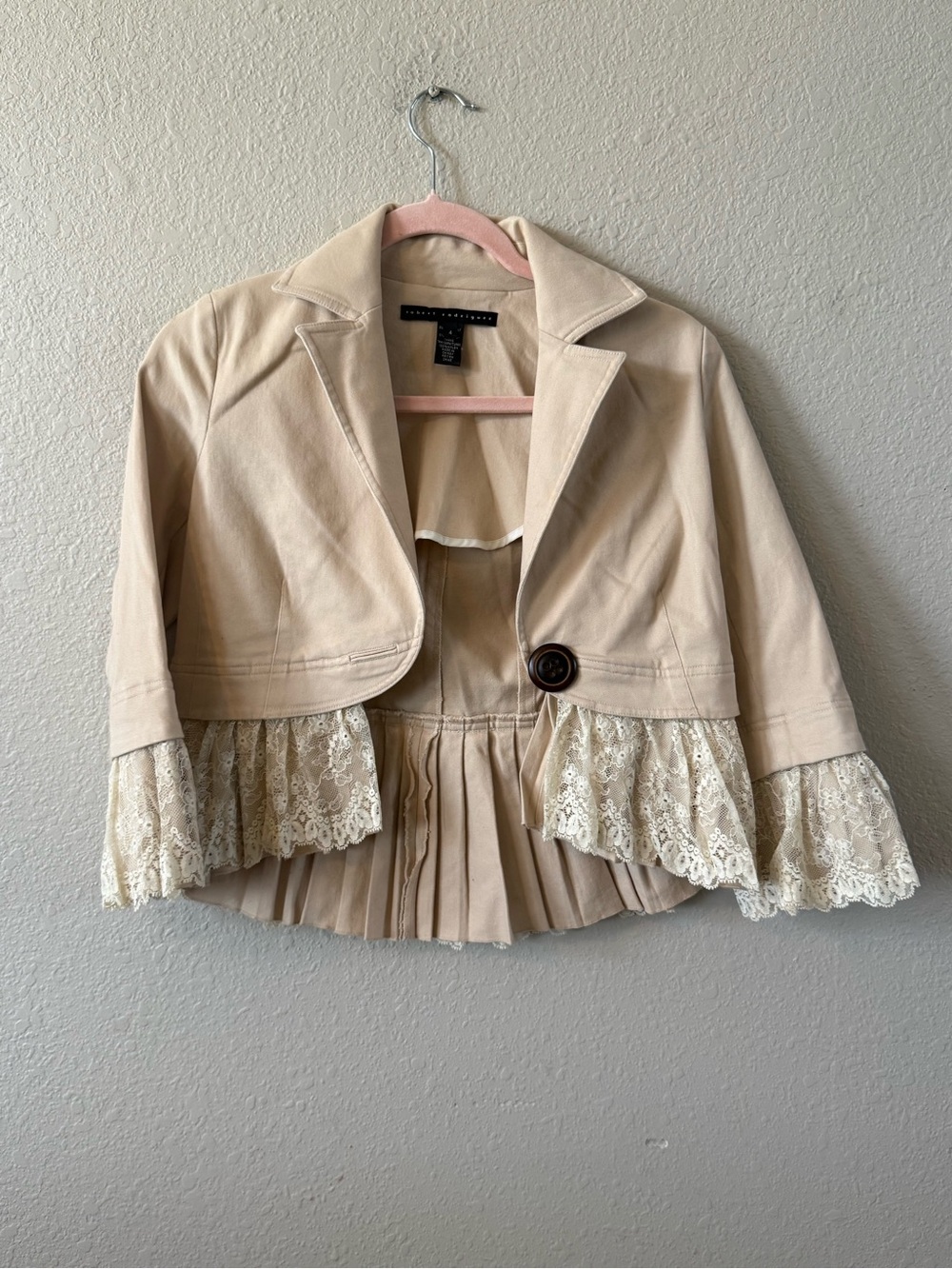 ROBERT RODRIGUEZ Beige Victorian Lace Sleeve Blazer Jacket